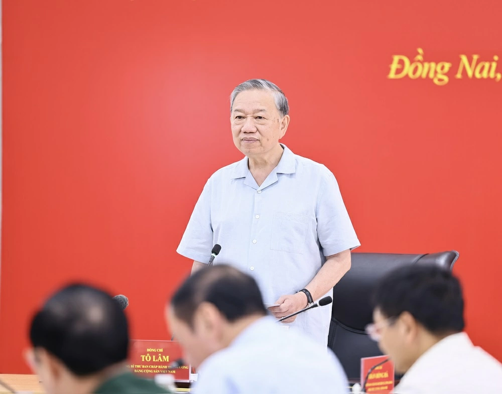 Tổng Bí thư Tô Lâm phát biểu tại buổi làm việc về Dự án Sân bay Long Thành. Ảnh: Công Nghĩa