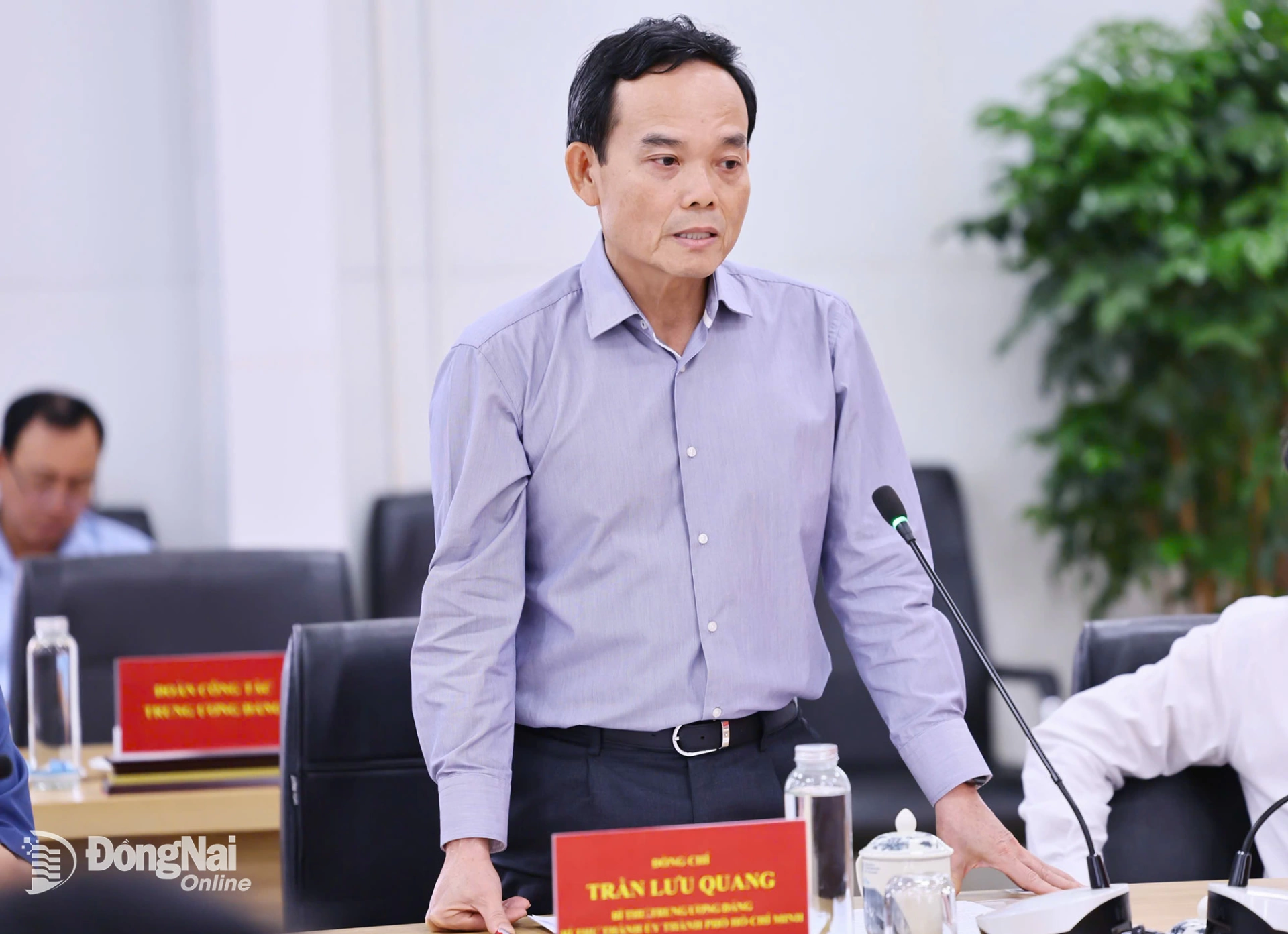 Đồng chí Trần Lưu Quang, Bí thư Trung ương Đảng, Bí thư Thành ủy Thành phố Hồ Chí Minh phát biểu tại buổi làm việc. Ảnh: Công Nghĩa