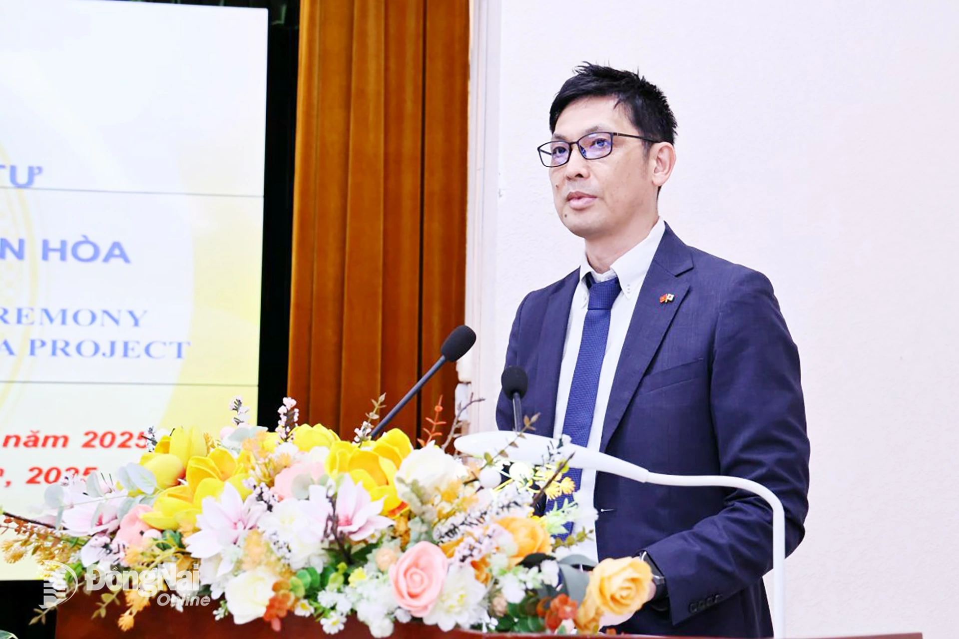 Ông Nojima Masaaki, Tổng Quản lý cao cấp Ban Phát triển dự án của AeonMall Việt Nam phát biểu tại Lễ trao giấy chứng nhận. Ảnh: Công Nghĩa